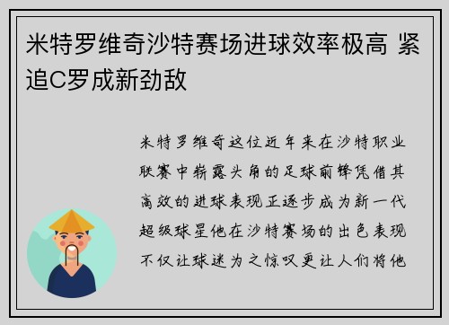 米特罗维奇沙特赛场进球效率极高 紧追C罗成新劲敌 米特罗维奇沙特赛场进球效率极高 紧追C罗成新劲敌